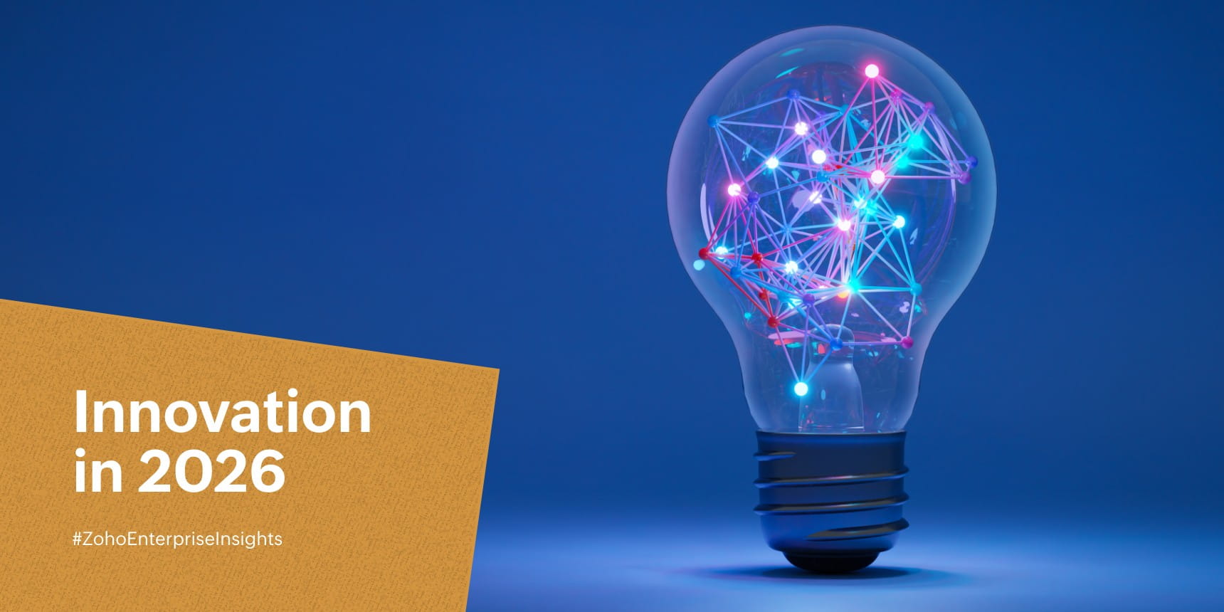 Blue and purple data points inside a lightbulb against a blue background 