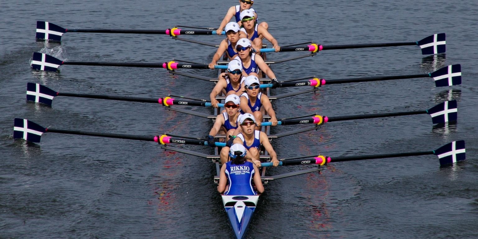 A rowing team in action