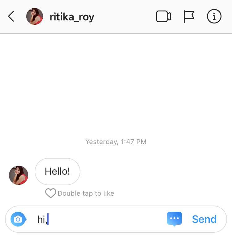 Screenshot showing the Instagram DM interface, with the quick reply option