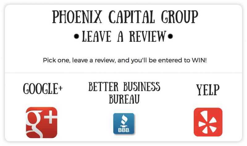 Phoenix Capital Group's offer to customers for leaving a review