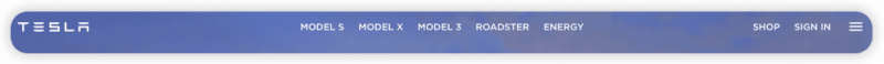 A navigation bar from Tesla's website, listing: Model S, Model X, Model 3, Roadster, and Energy