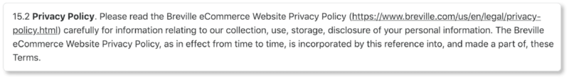 Breville Terms & Conditions privacy policy