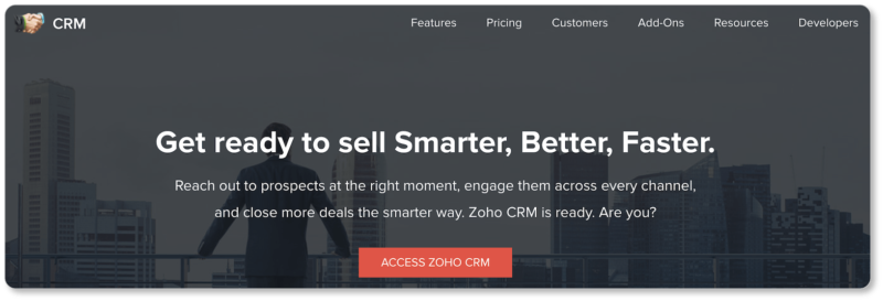 Screenshot of Zoho's CRM page and above-the-fold CTA