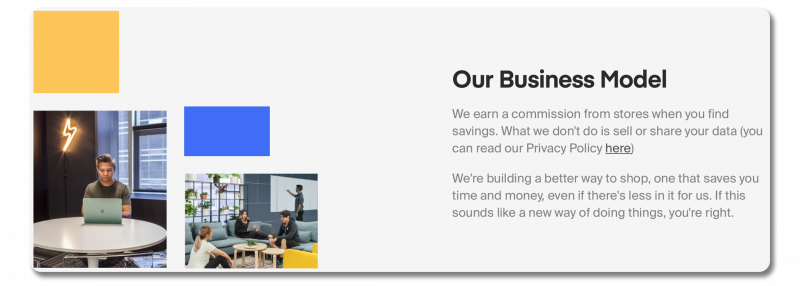 Example about page: Honey's page, clearly describing their business model