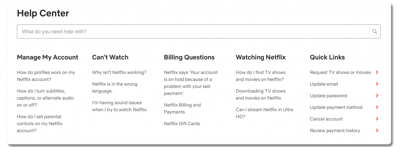Screenshot of Netflix's FAQ page