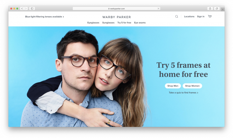 Screenshot of the Warby Parker site