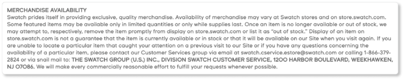 Swatch Terms & Conditions