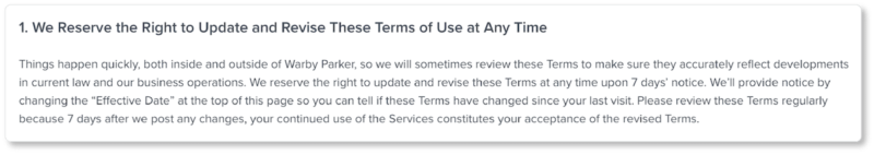 Warby Parker Terms & Conditions