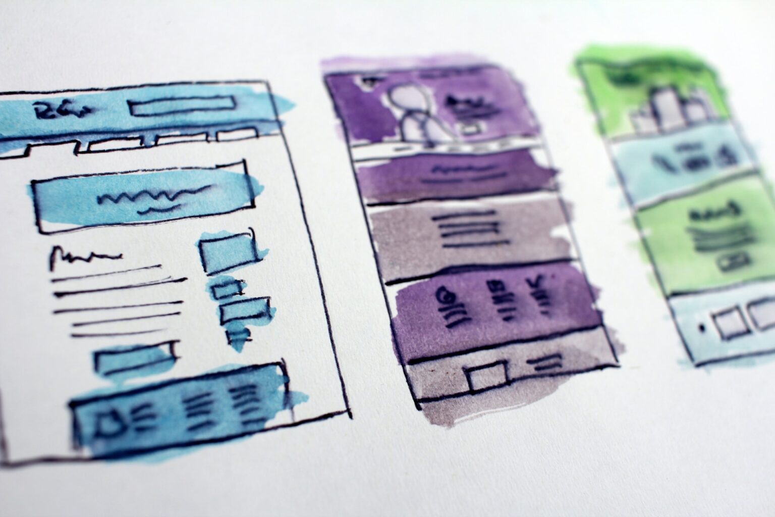 A water painting of mobile UI designs to denote the UX of an event app