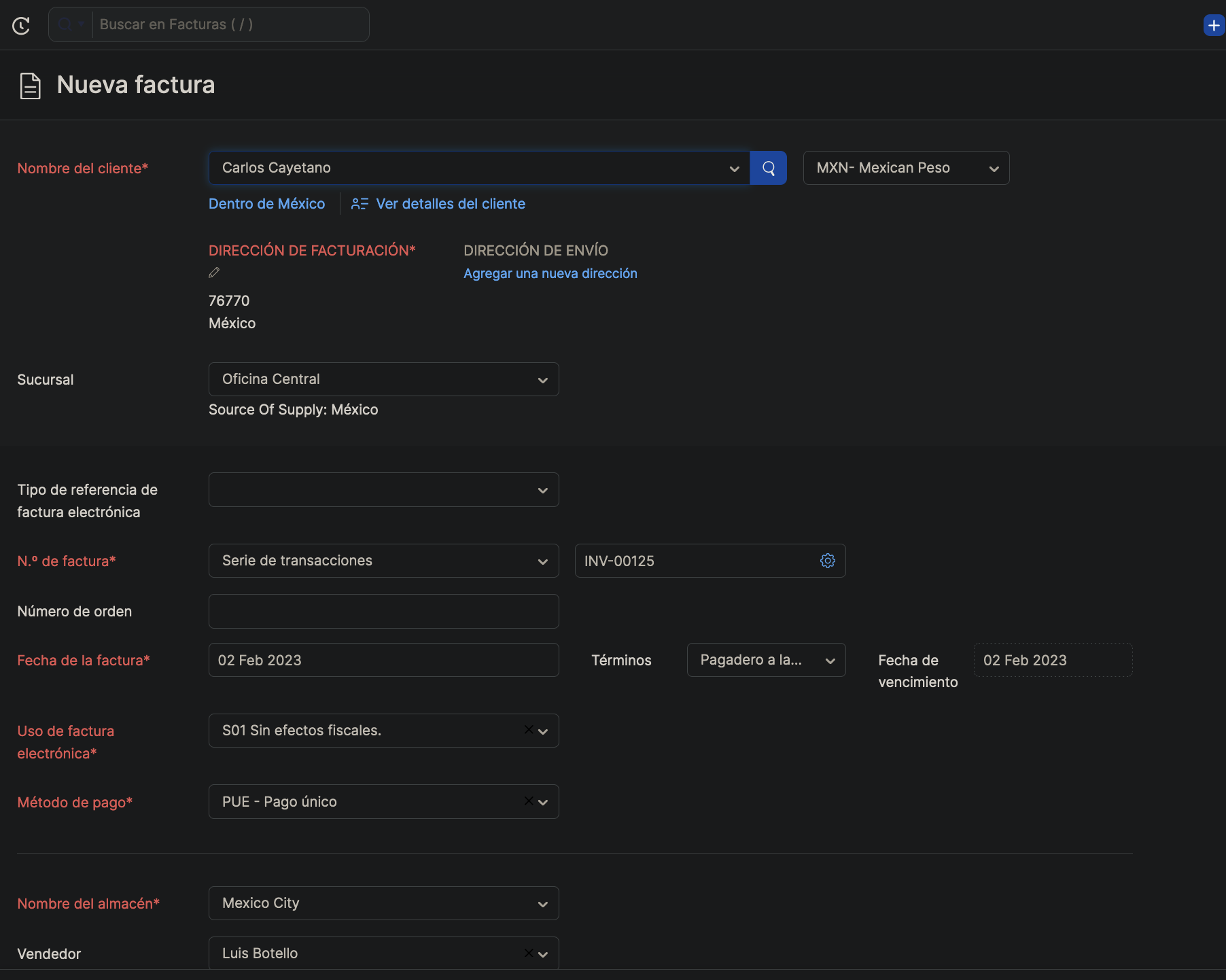 "llenar datos de factura 4.0 en Zoho Books"