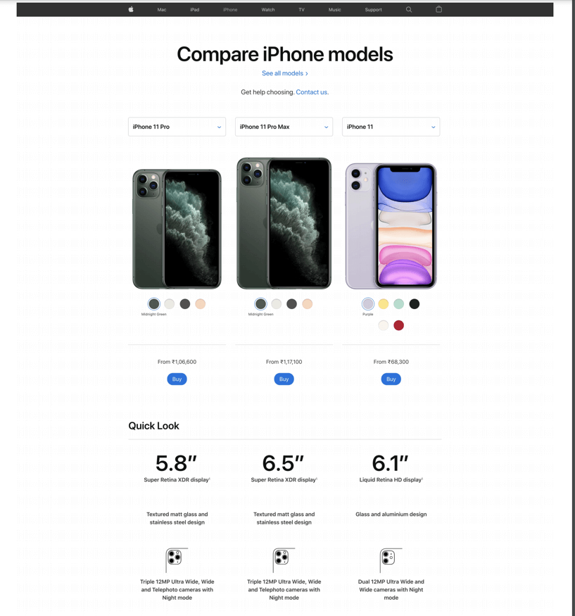 "apple product comparison"