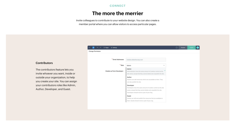 "Zoho website builder contributors"