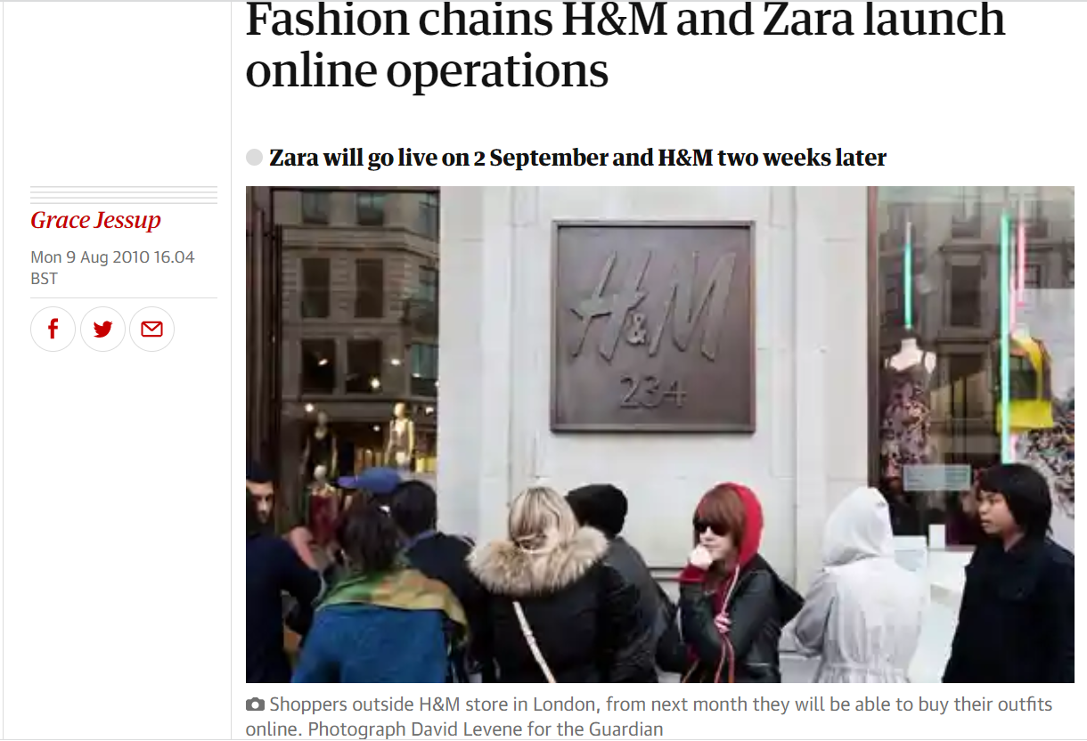 Fashion chains H&M and Zara launch online operations, Retail industry