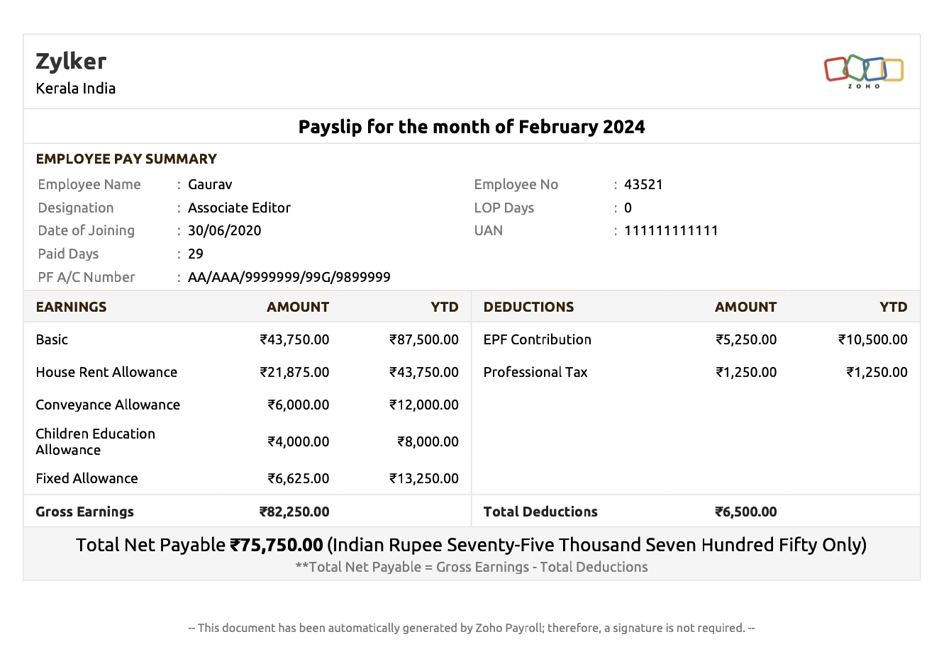 Salary Slip Format