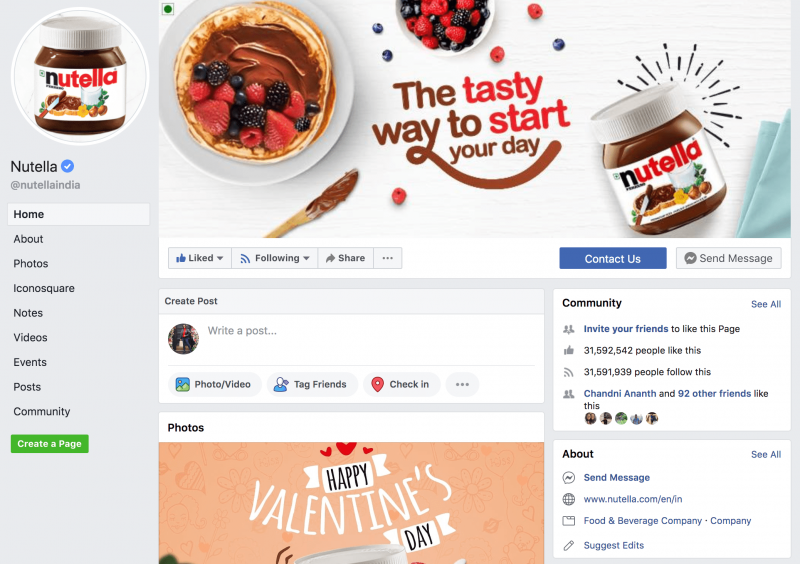 Facebook page example