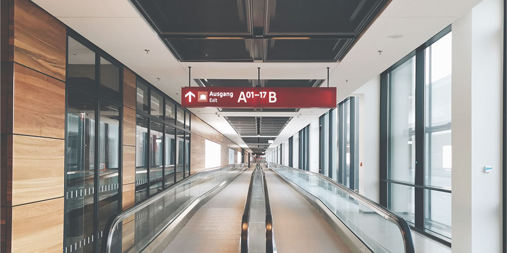 photo of the escalators at a European airport